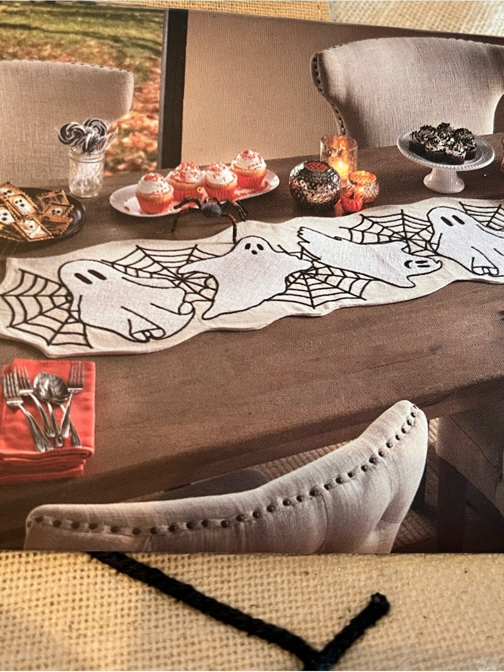 cupcakes & cashmere White Ghost & Spiderweb Halloween Table Runner